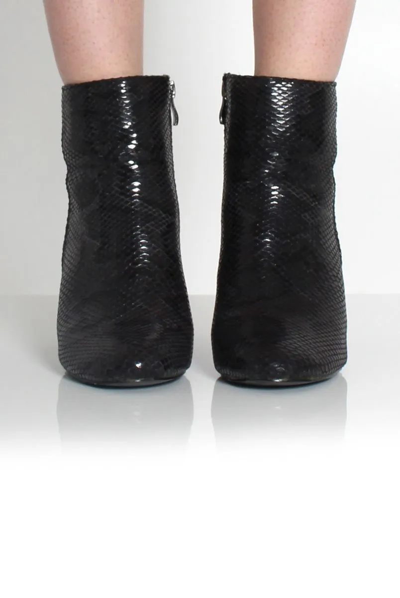 Ashlie Black Snakeskin Ankle Boots