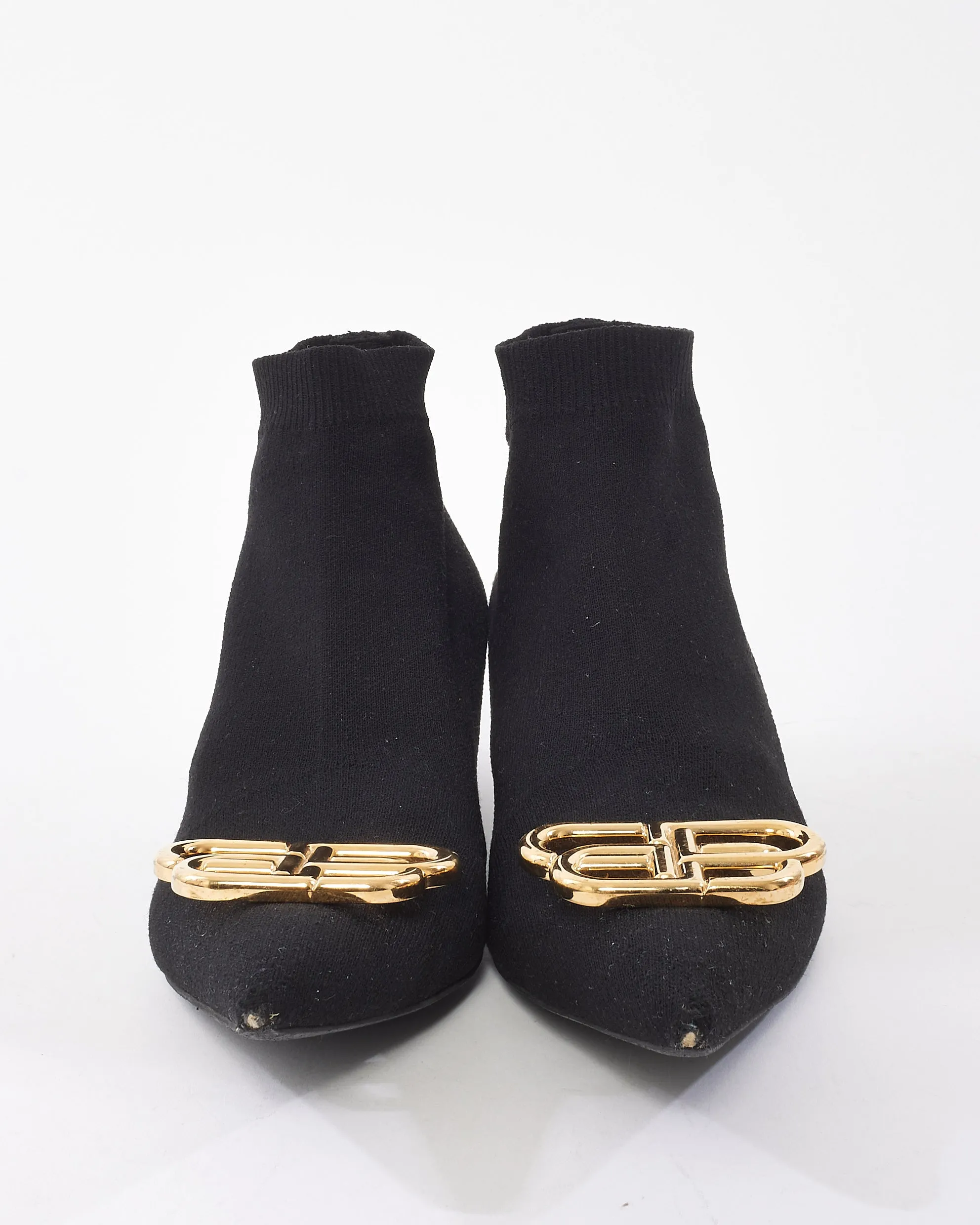 Balenciaga Black Knit Fabric BB Knife Kitten Heel Booties - 37