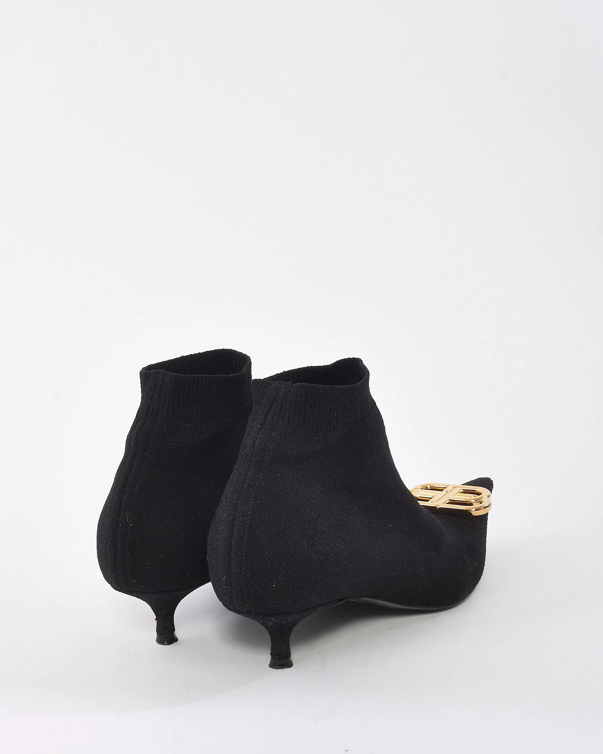 Balenciaga Black Knit Fabric BB Knife Kitten Heel Booties - 37