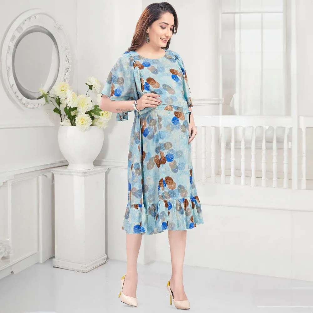 Blue Frill Hem Nursing Maternity Dress