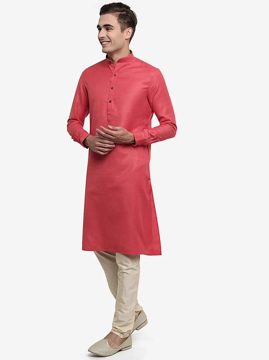 Brick Red Self Textured Regular Fit Modi Kurta | Modi Kurta