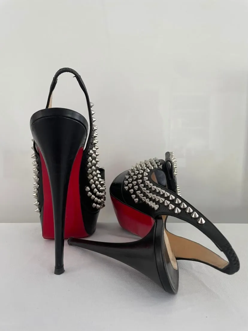 CHRISTIAN LOUBOUTIN
Black Clou Noeud Spikes 150mm Leather
Platform Peep Toe Slingback Pumps