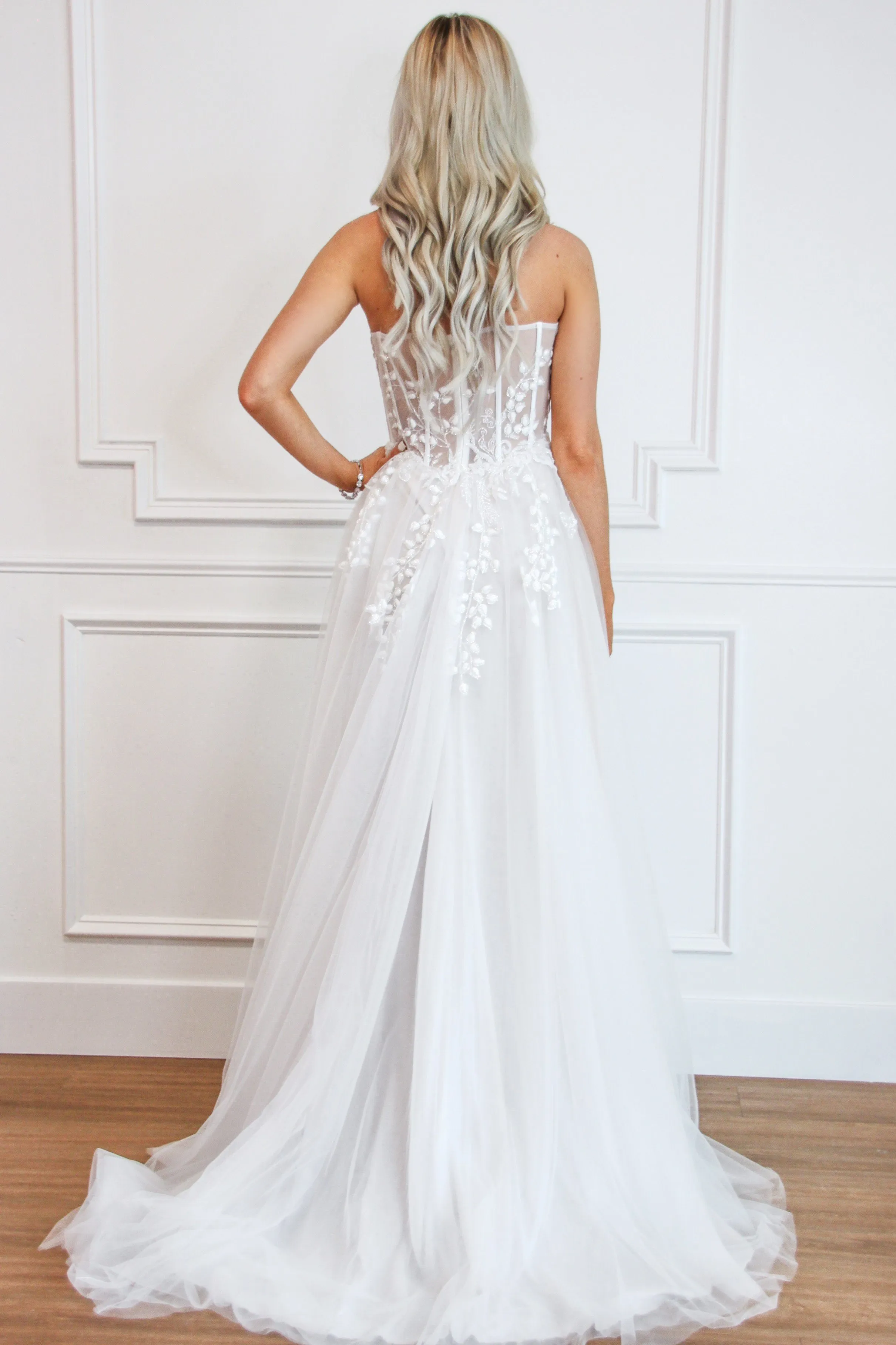 Cinderella Dreams Slit Tulle Wedding Dress: Ivory