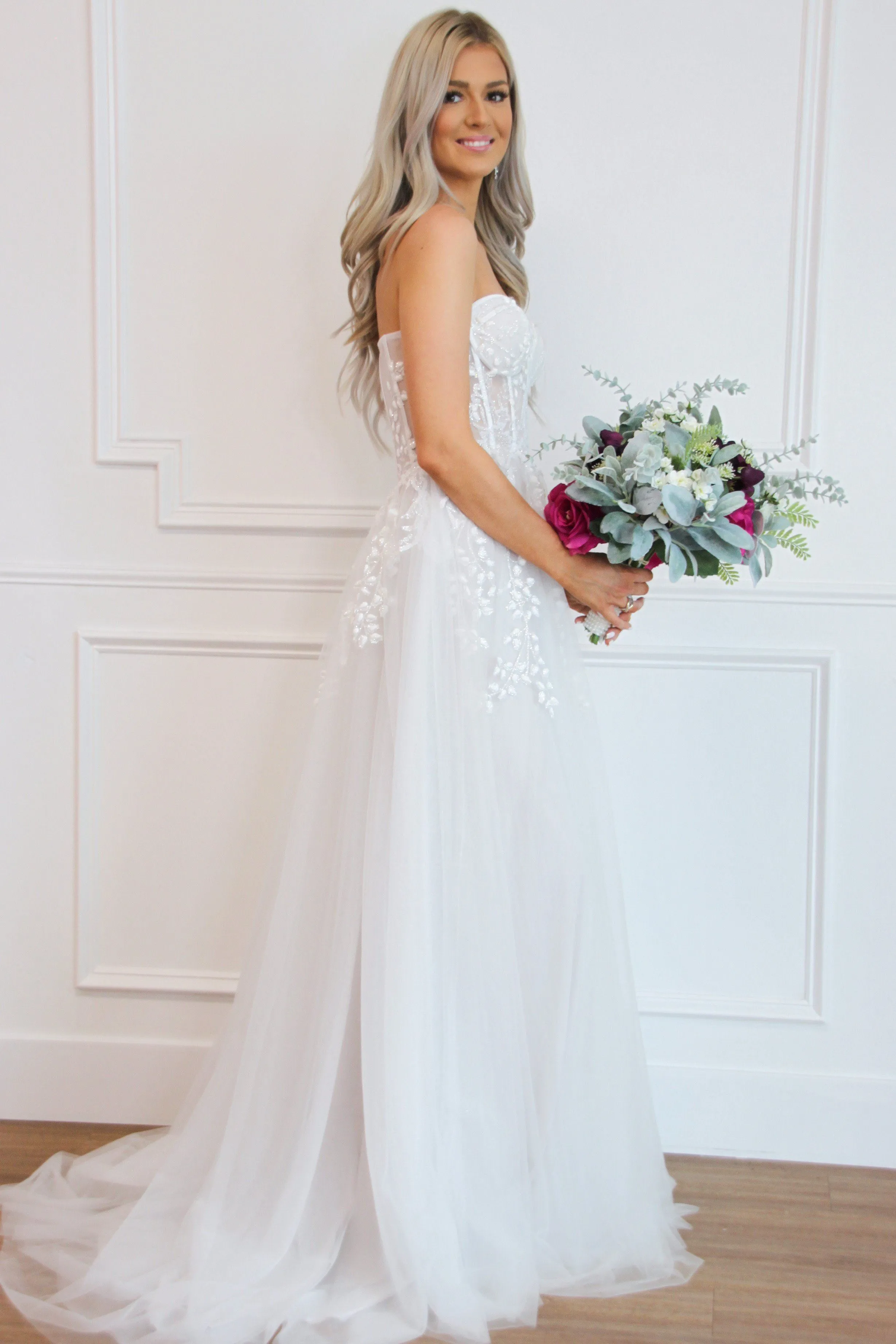 Cinderella Dreams Slit Tulle Wedding Dress: Ivory