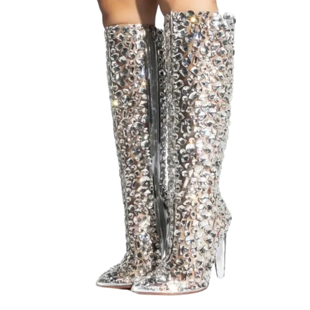 Clear Crystal Heel Boots