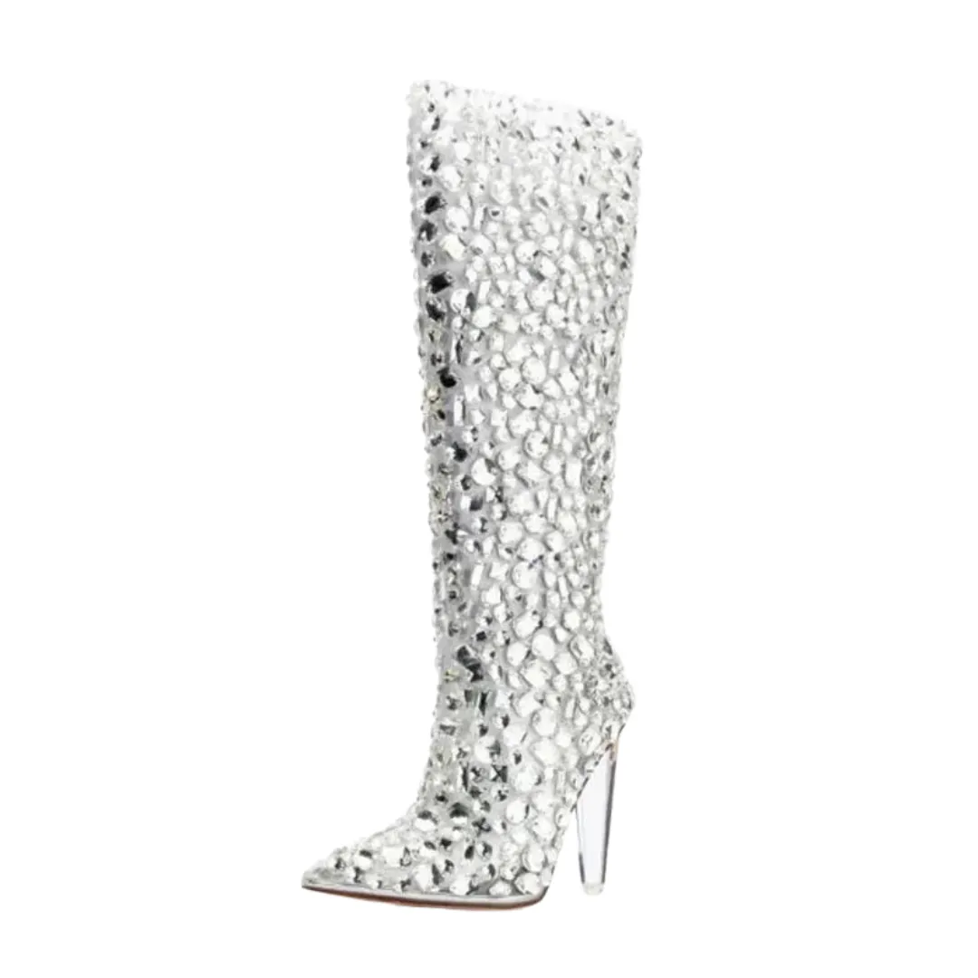 Clear Crystal Heel Boots