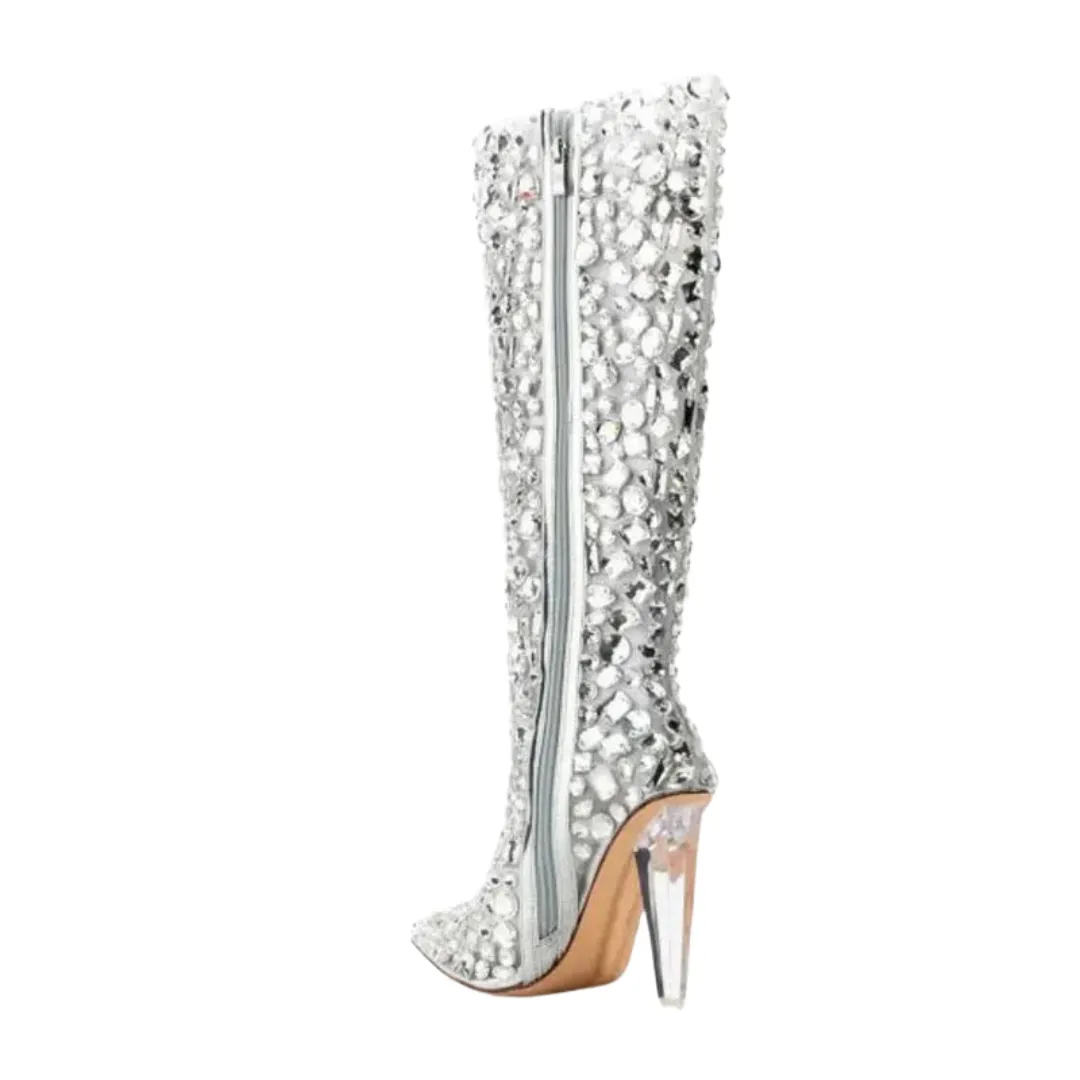 Clear Crystal Heel Boots