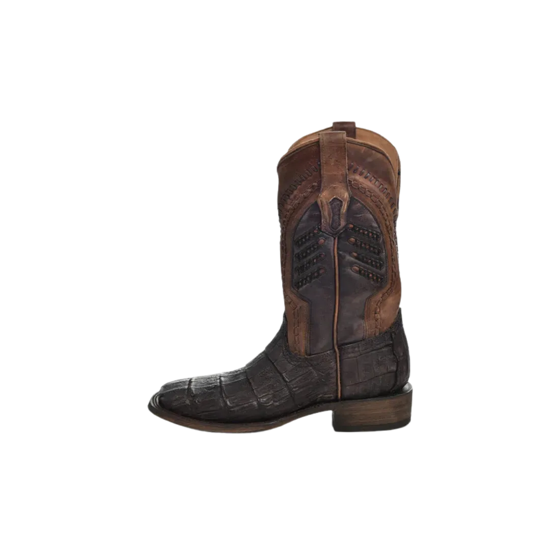 Corral Men's Caiman Embroidery And Woven Shaft Wide Square Toe Cowboy Oil Brown Boot