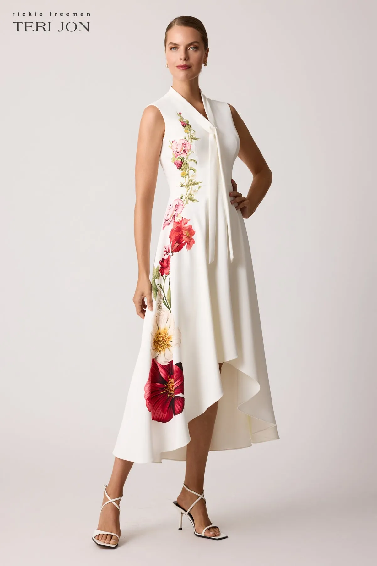 Crepe Floral Border Trim Dress