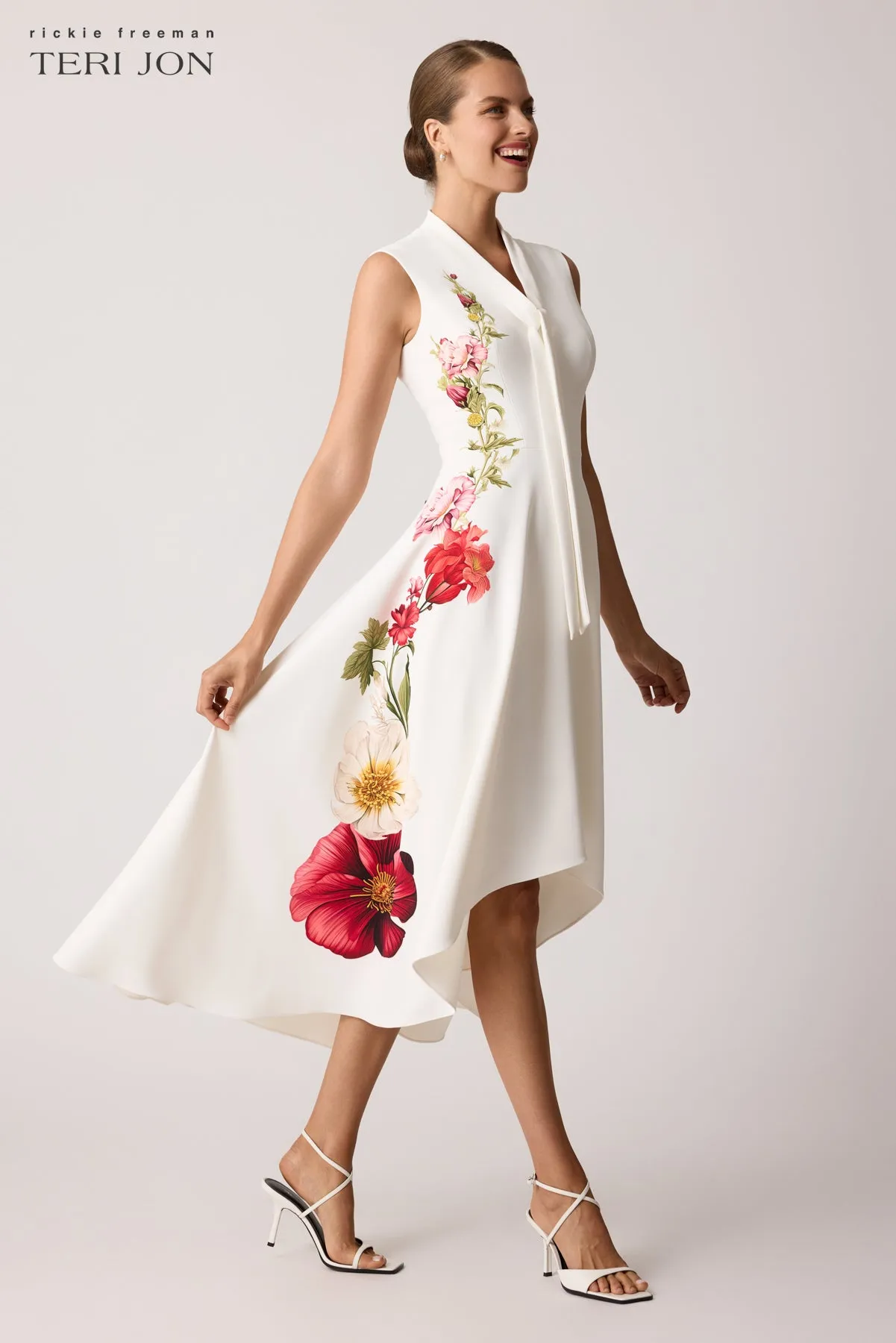 Crepe Floral Border Trim Dress