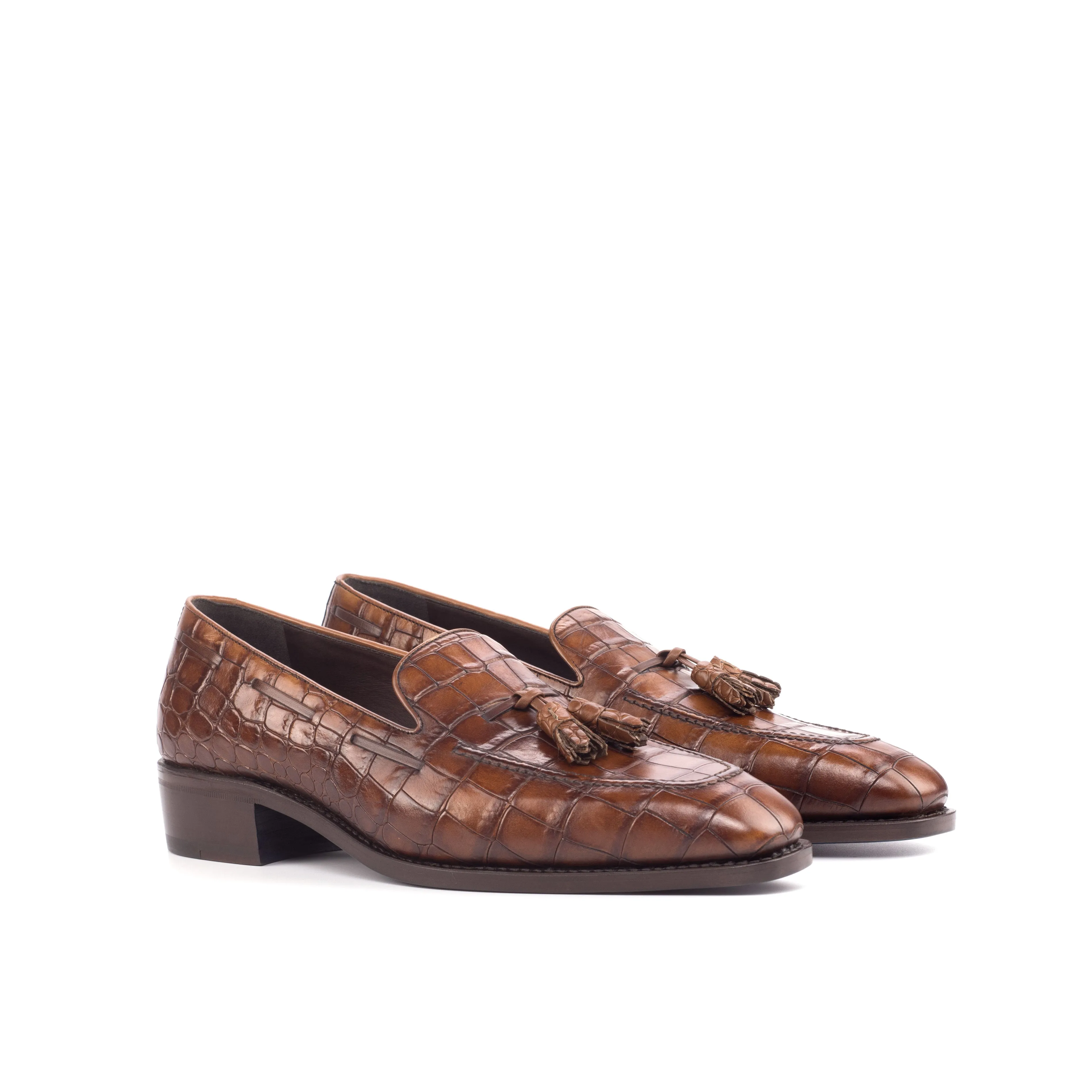 DapperFam Luciano in Dark Brown / Med Brown Men's Embossed Italian Leather Loafer