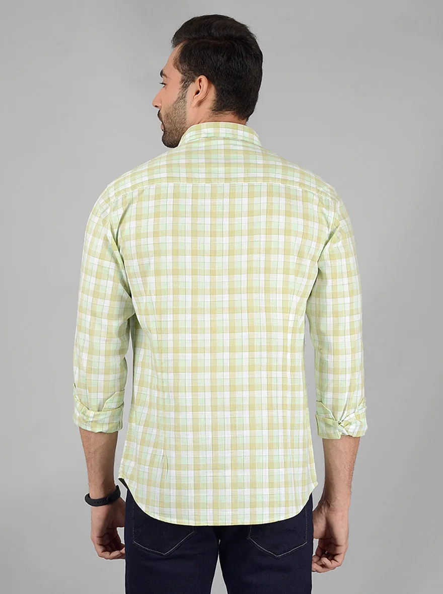 Green Checked Slim Fit Casual Shirt | Greenfibre