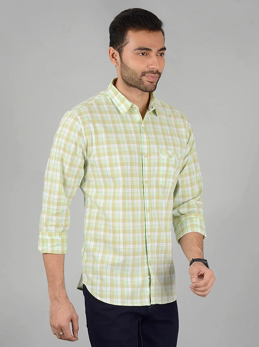 Green Checked Slim Fit Casual Shirt | Greenfibre