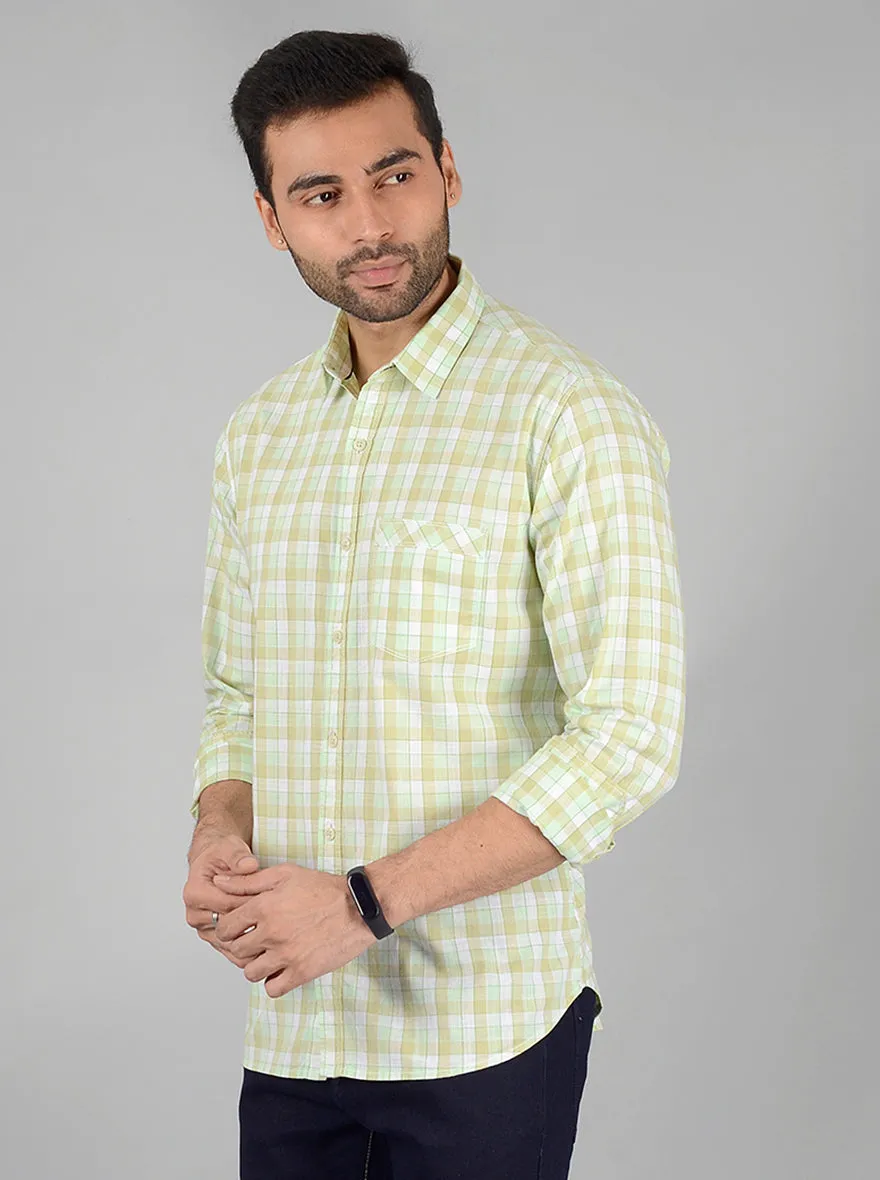 Green Checked Slim Fit Casual Shirt | Greenfibre