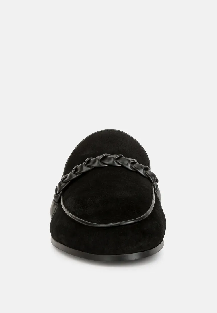 Lavinia Suede Leather Braided Detail Mules In Black