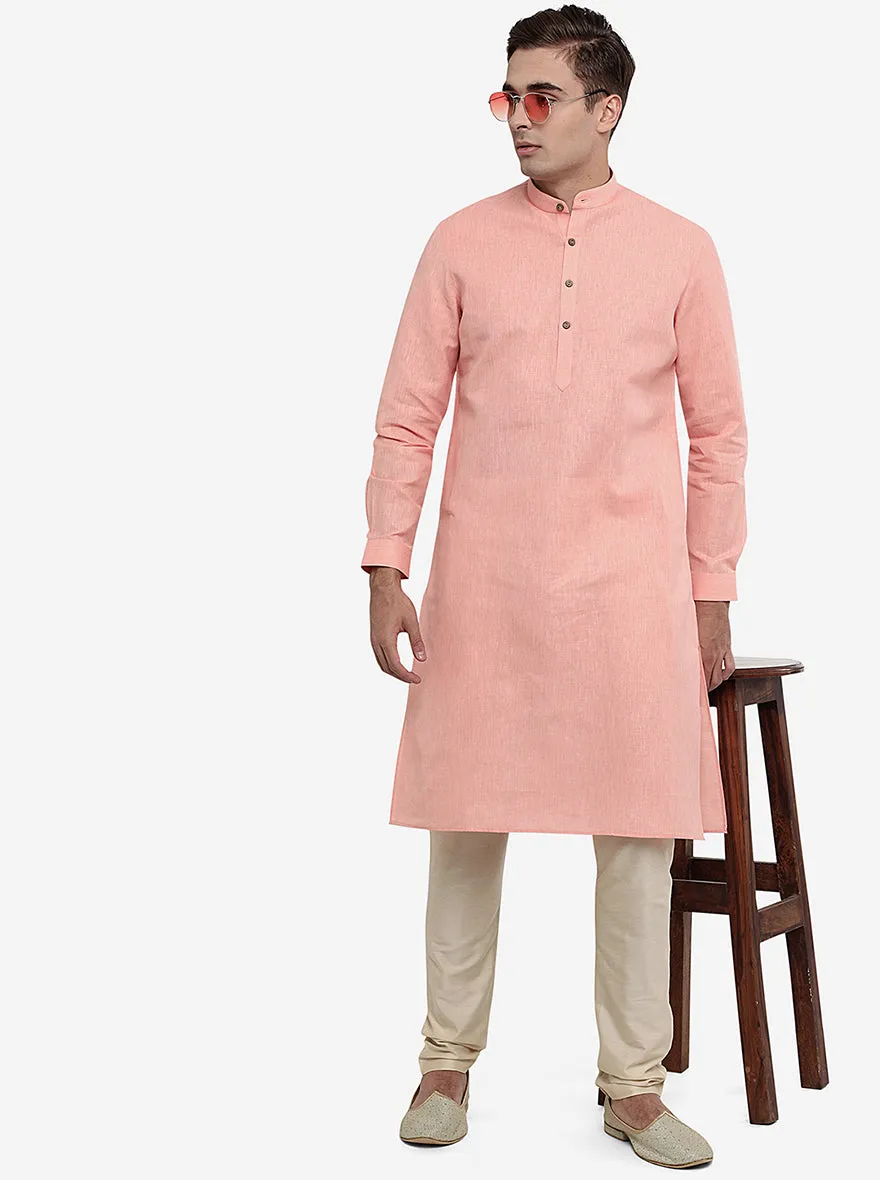 Light Pink Self Textured Regular Fit Modi Kurta | Modi Kurta