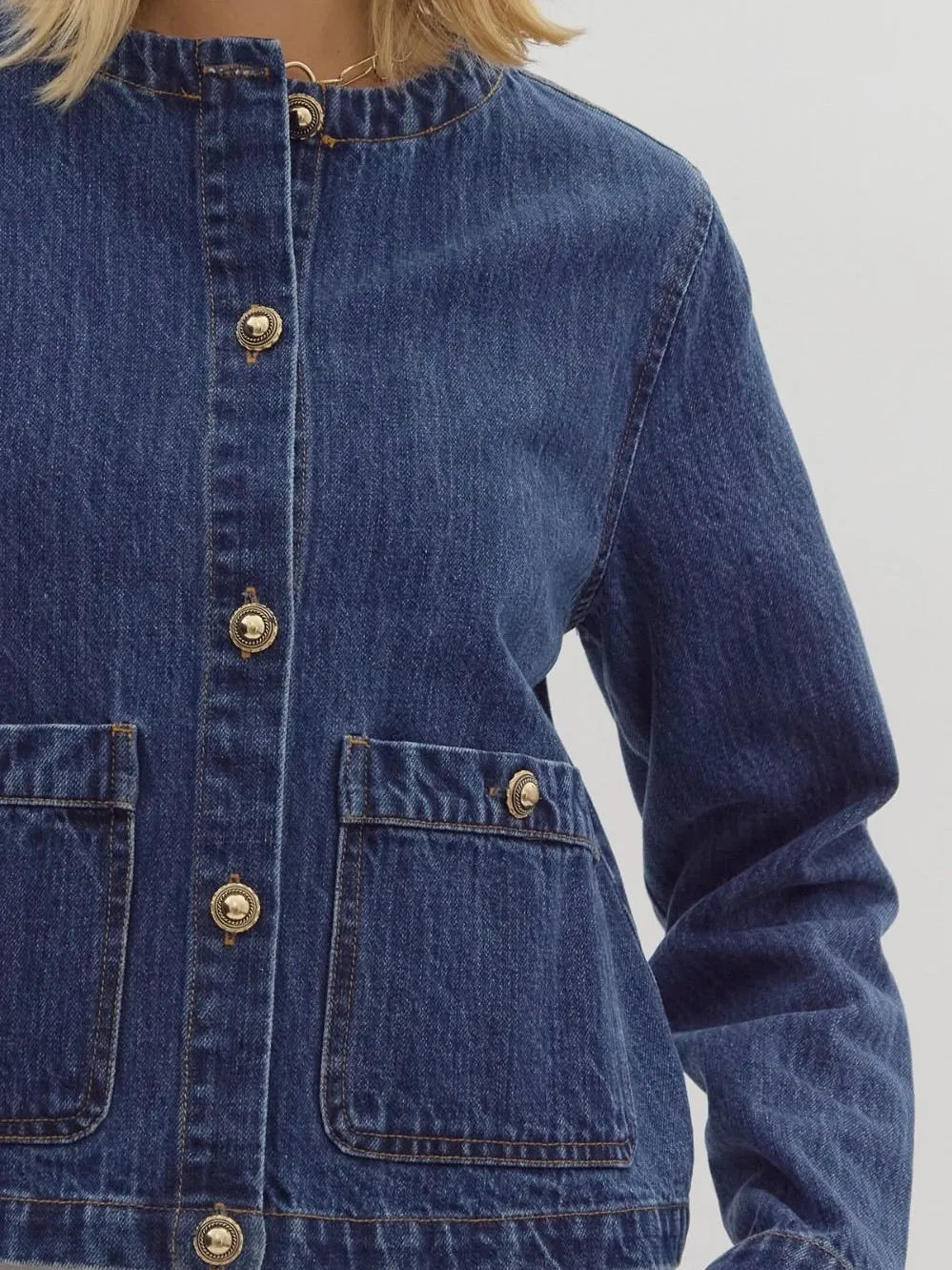 Mandarin Collar Denim Jacket