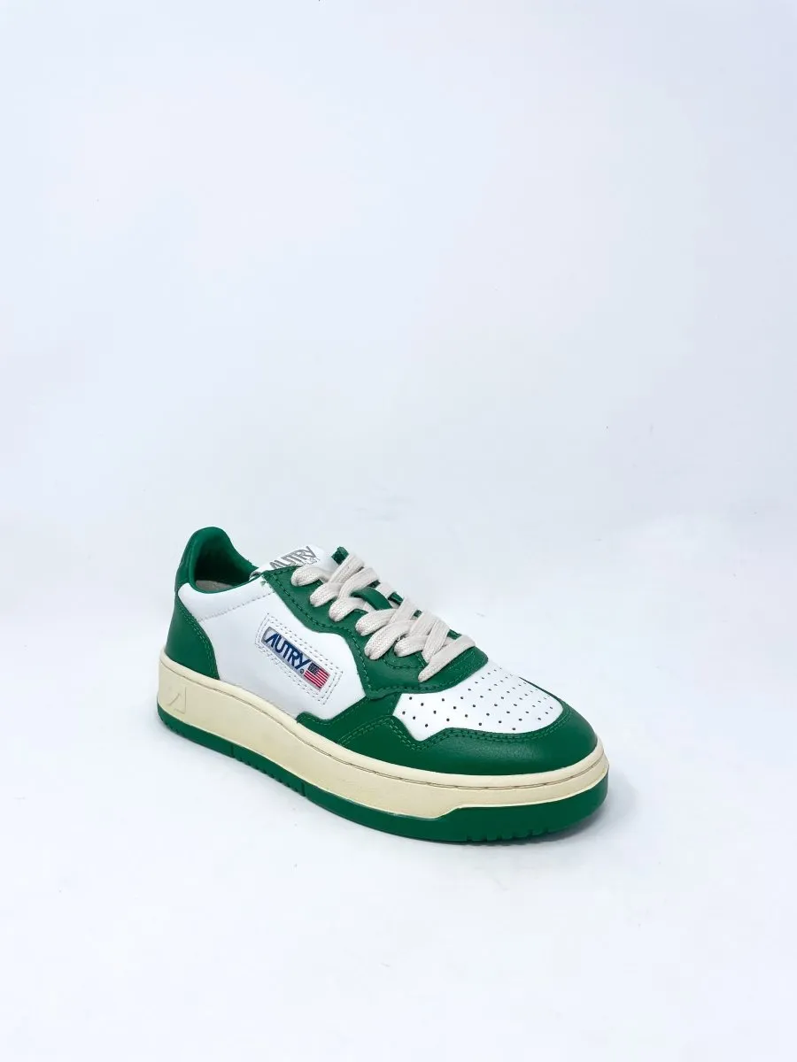 Medalist Low Sneakers in Two Tone Leather White & Green