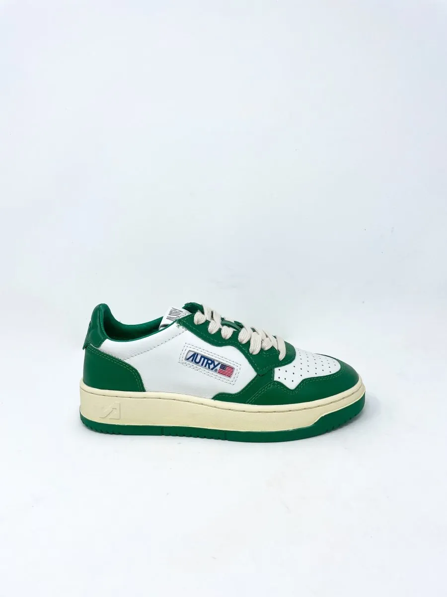 Medalist Low Sneakers in Two Tone Leather White & Green