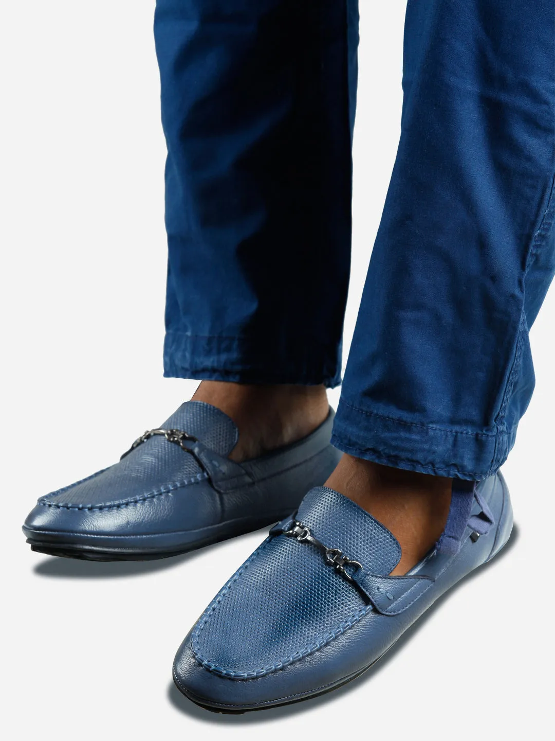 Men's Blue Classic Metal Trim Saddle Loafer (ID1121)