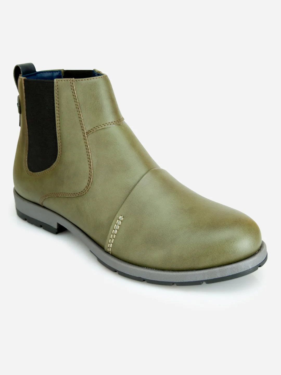 Men's Olive Round Toe Slip on Ankle Boot (IX1039)