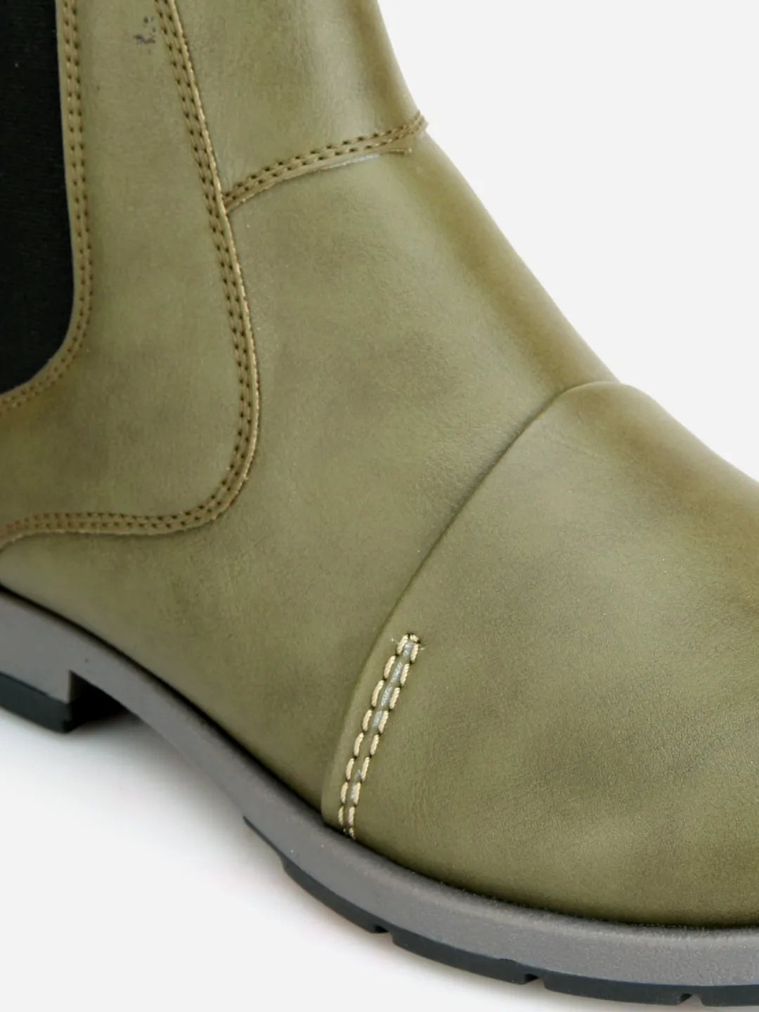 Men's Olive Round Toe Slip on Ankle Boot (IX1039)