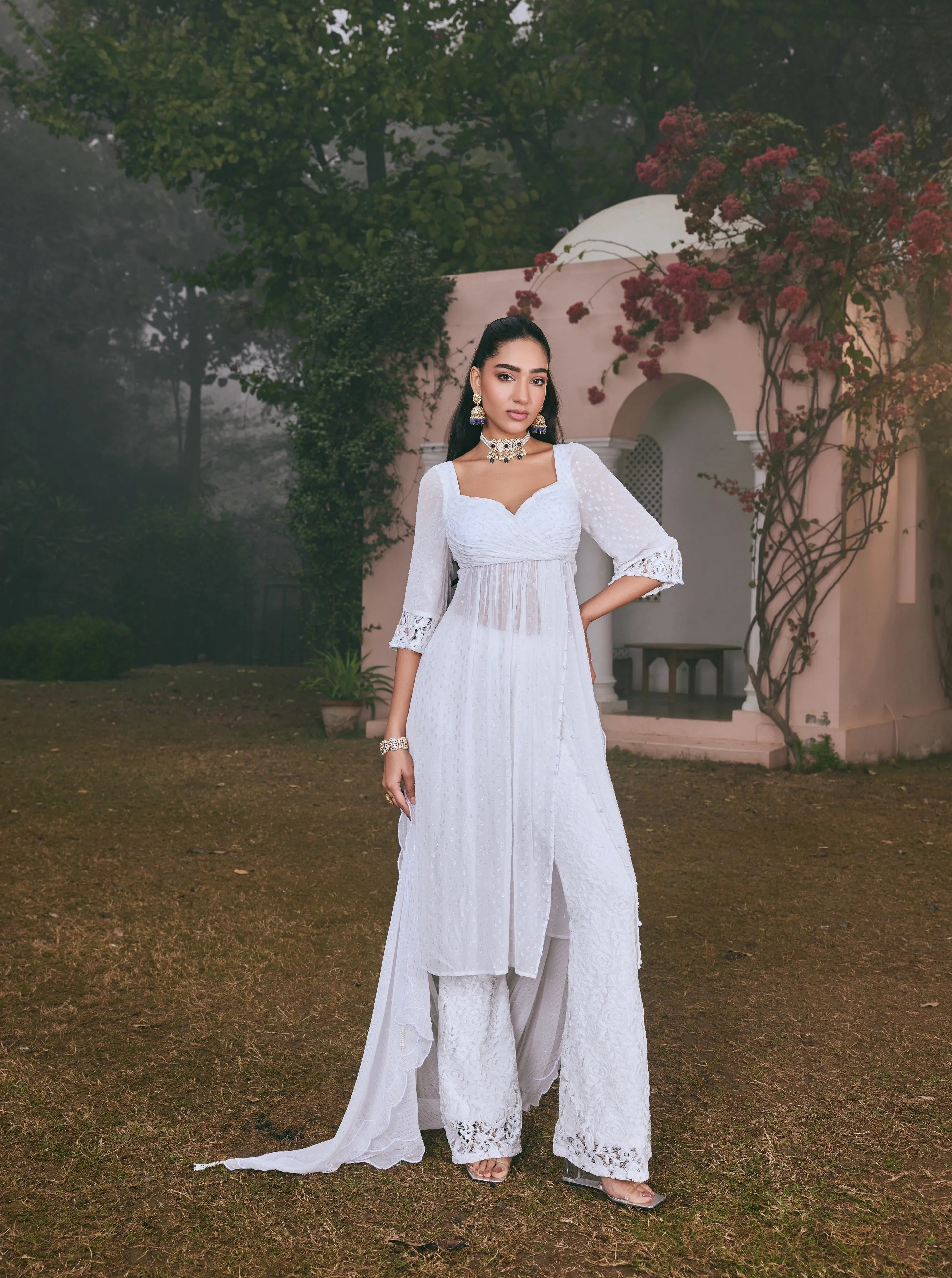 Nafisa White Georgette Anarkali Set