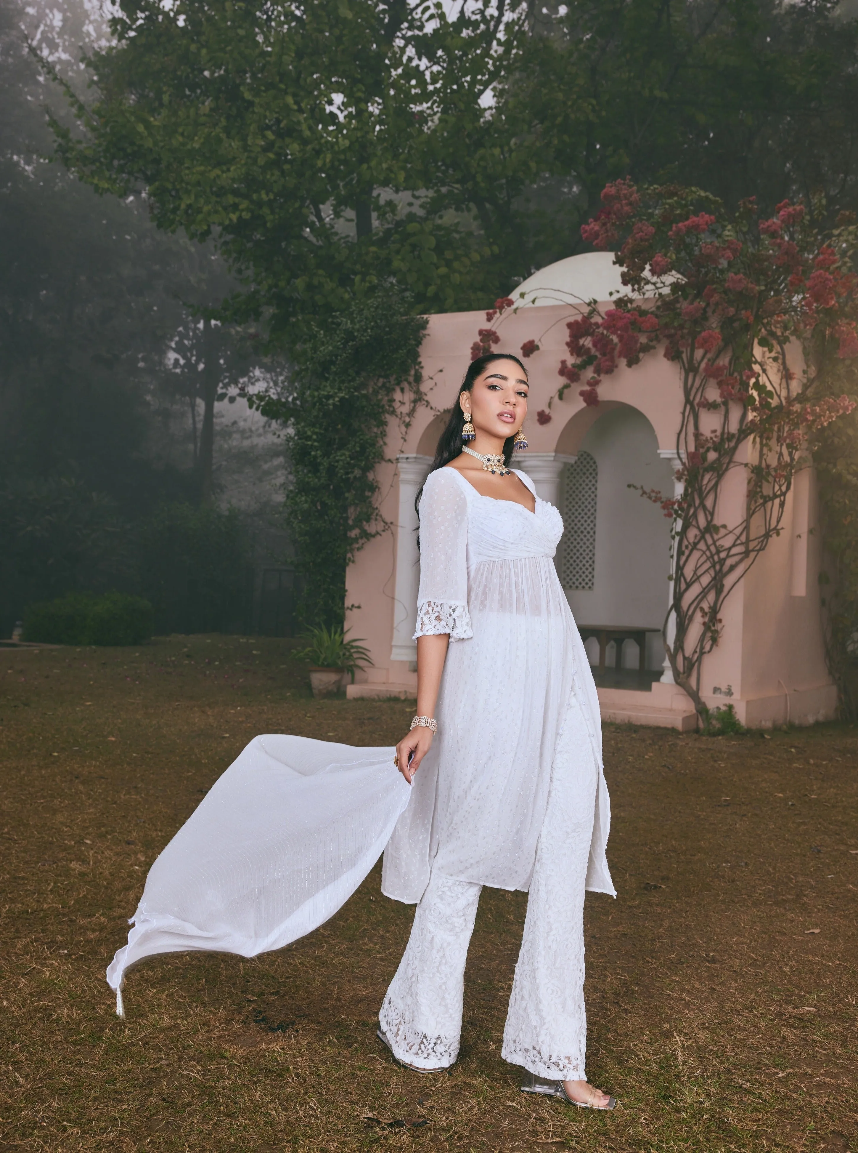 Nafisa White Georgette Anarkali Set