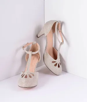 Nude Sparkle Cutout Kimmy T-Strap Heels