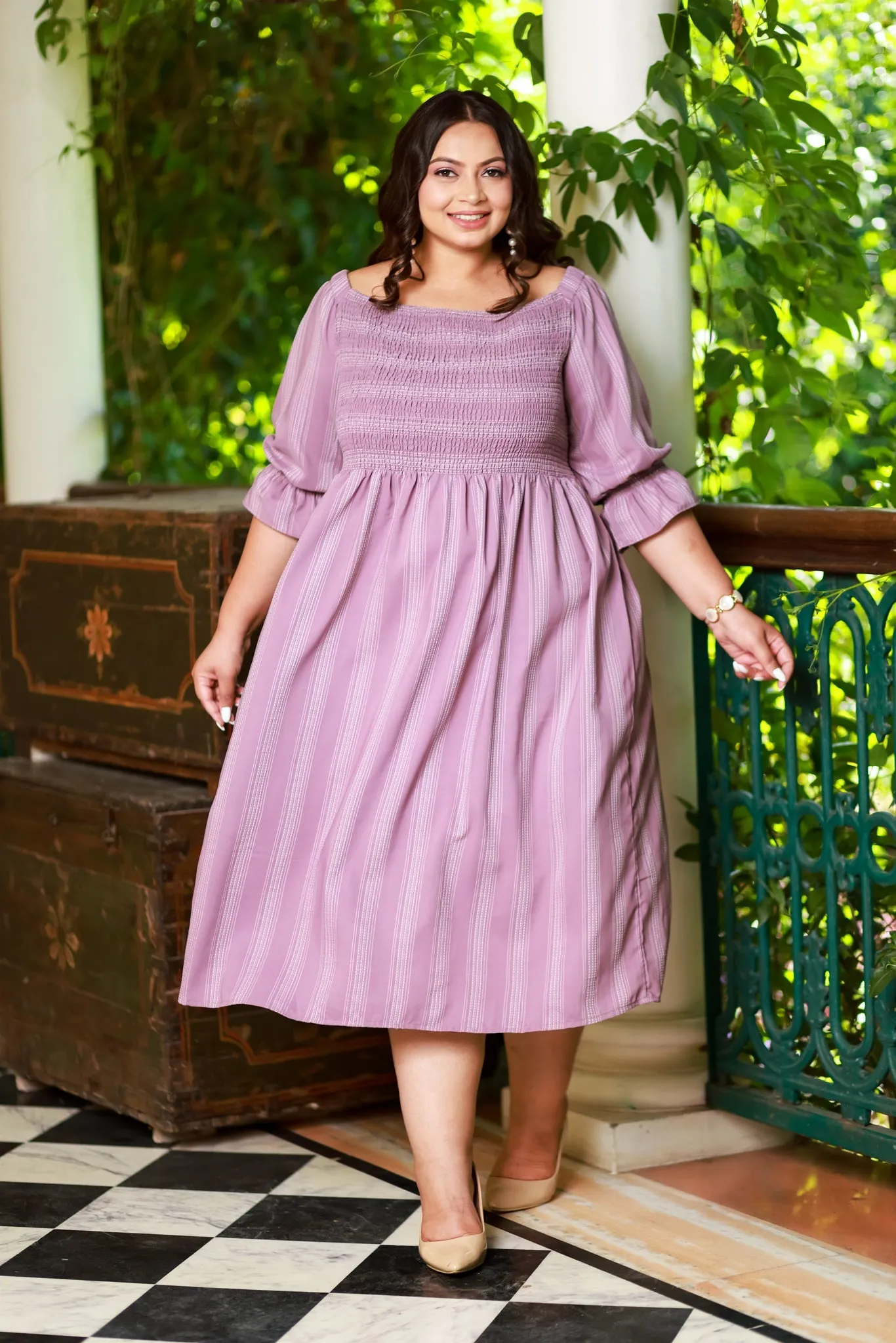 Plus Size Pastel Lilac Smocked Dress