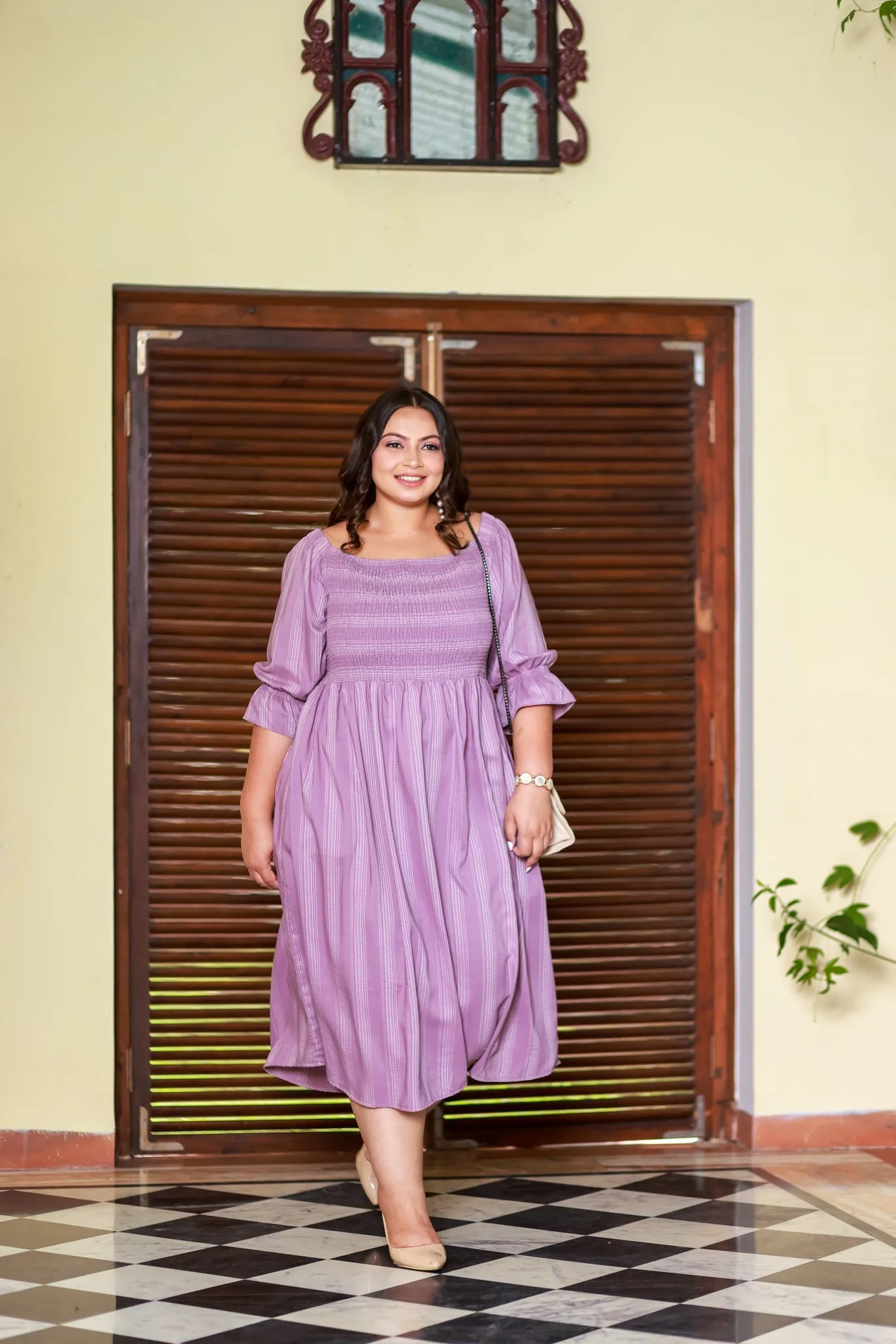 Plus Size Pastel Lilac Smocked Dress