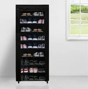 POWEREST Multipurpose Collapsible Shoe Rack Non-Woven Fabric PVC Pipes 9 Layer Shelves with 100 GSM (Black)