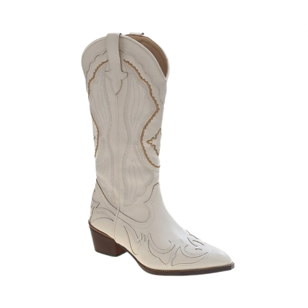 Pre Order:  Chunky Heel Pointed Toe Cowboy Mid-Calf Boots