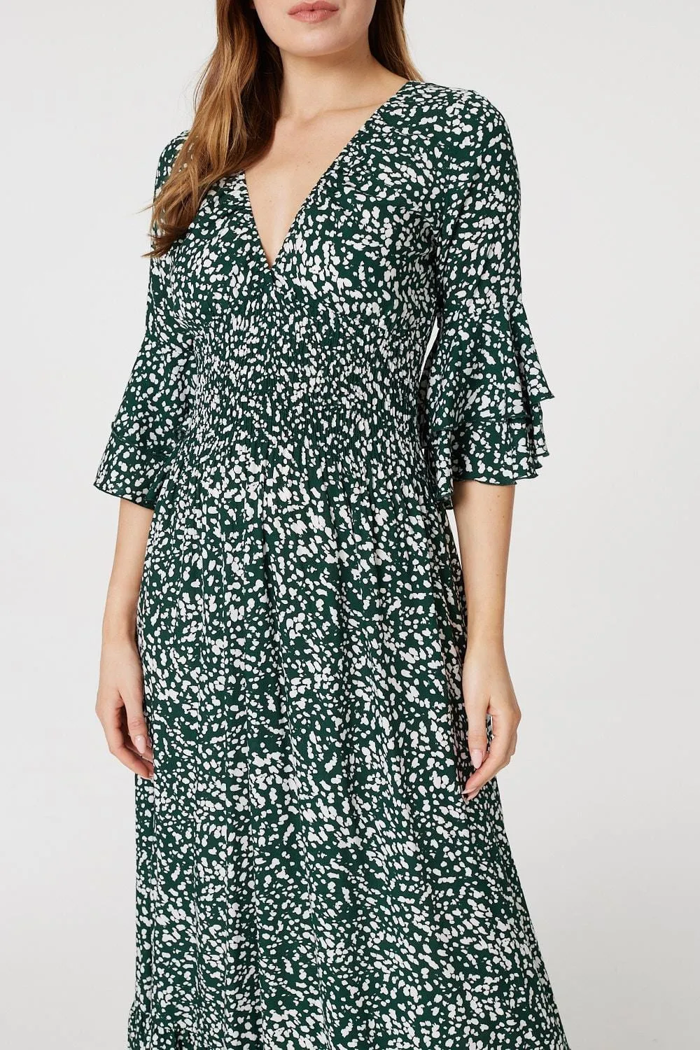 Printed Flare Sleeve Maxi Dress