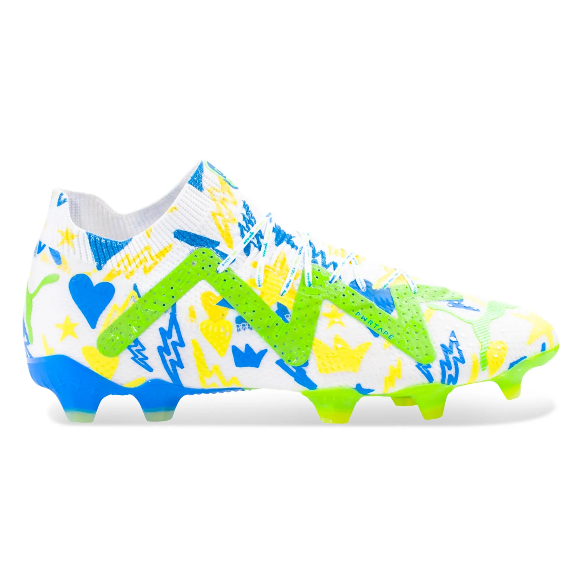 Puma Future Ultimate X Neymar Jr FG/AG Soccer Cleats (Puma White/Racing Blue/Parakeet Green)