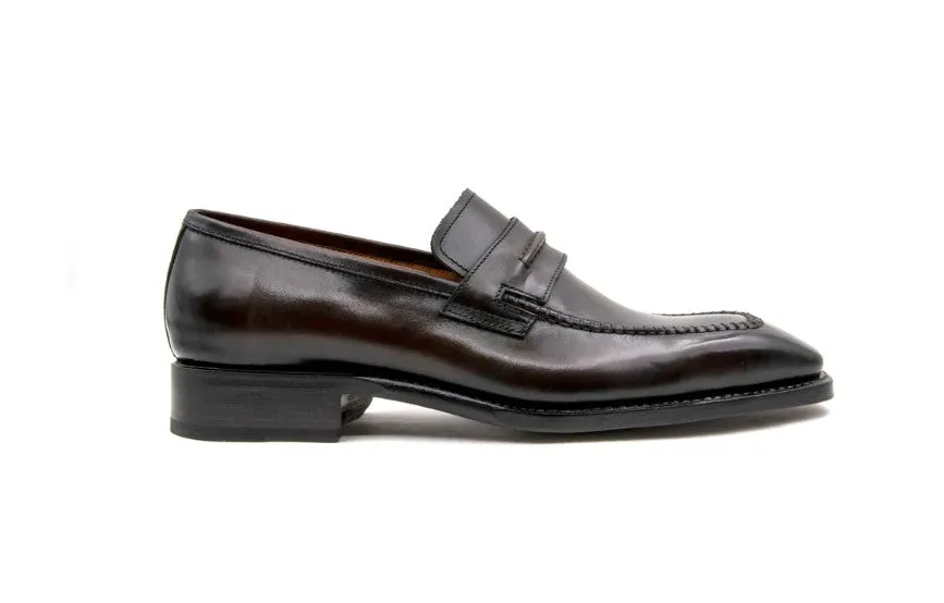 "Lucas" Burnished Calfskin Slip-On Loafer Brown