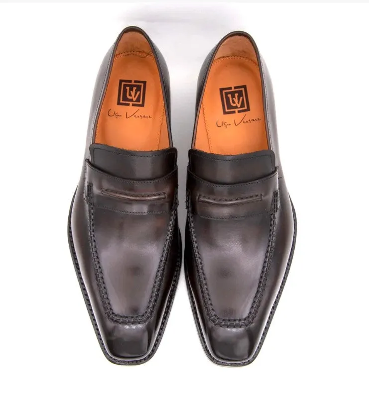 "Lucas" Burnished Calfskin Slip-On Loafer Brown