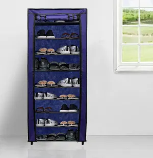 RAXON WORLD 9 Layer Multipurpose Collapsible Shoe Rack, Shoe Cabinet, Storage, Organiser, Non-Woven Fabric, Chappal Stand, Strong PVC Pipes, Waterproof, Dust - Resistance, (Blue)