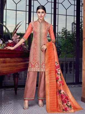 Rusty Orange Lucknowi Embroidered Pakistani Style Pant Suit