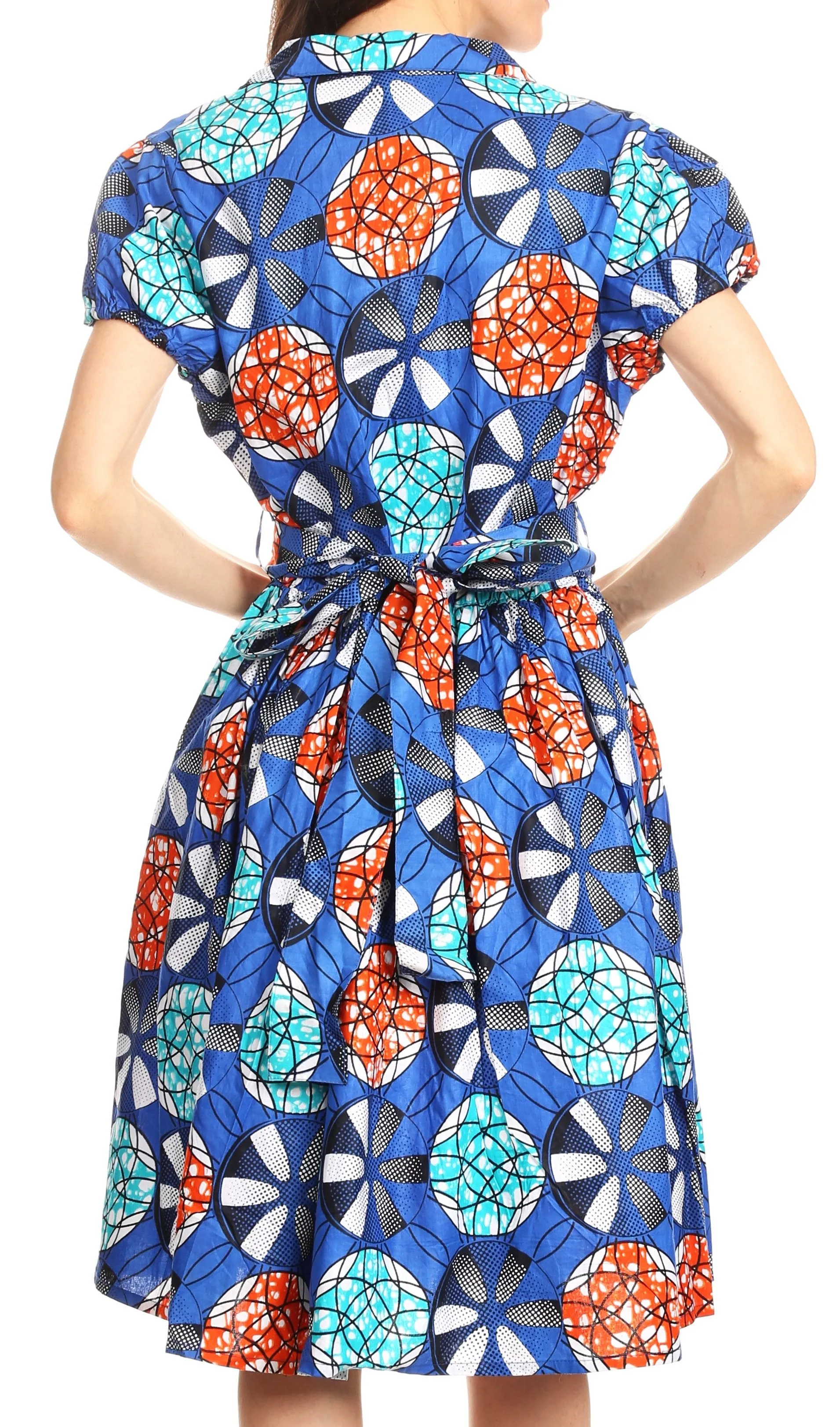 Sakkas Ife Wax African Ankara Colorful Cocktail Short Dress Off-shoulder w/pockets