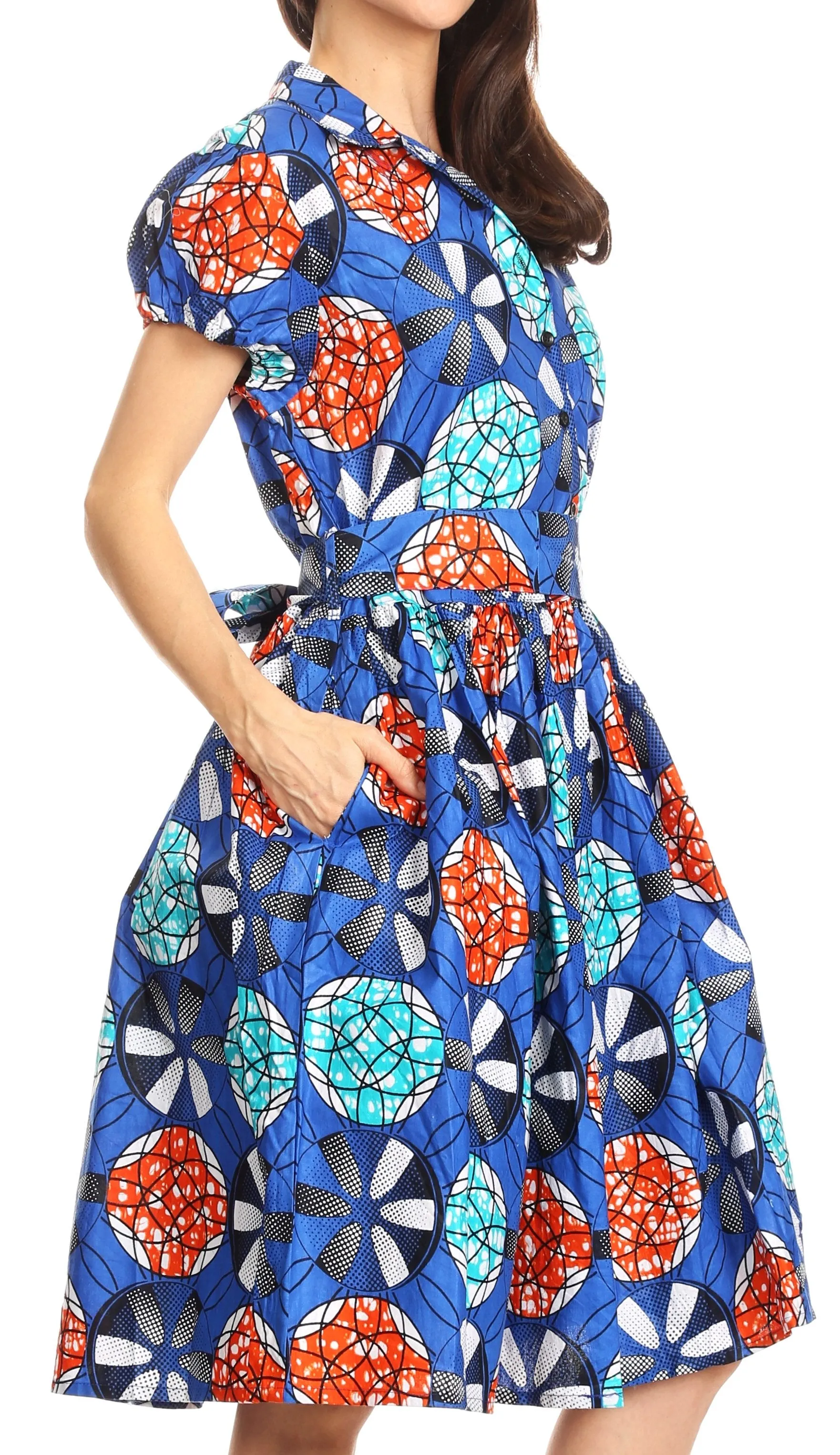 Sakkas Ife Wax African Ankara Colorful Cocktail Short Dress Off-shoulder w/pockets