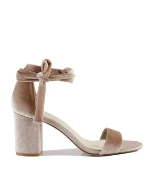 SISTER - NUDE VELVET BLOCK HEEL SHOES - FINAL SALE