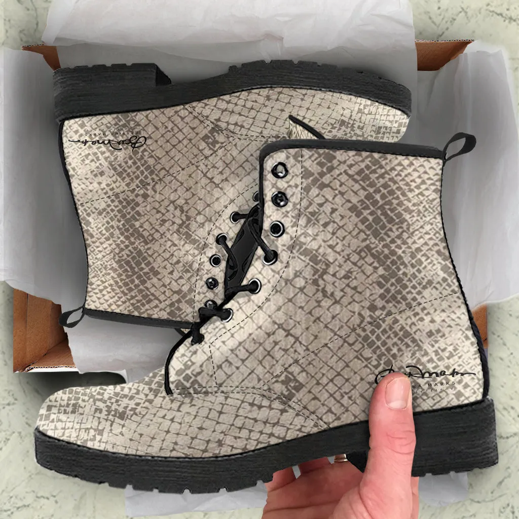 Snake Print Leather Boots (Vegan)