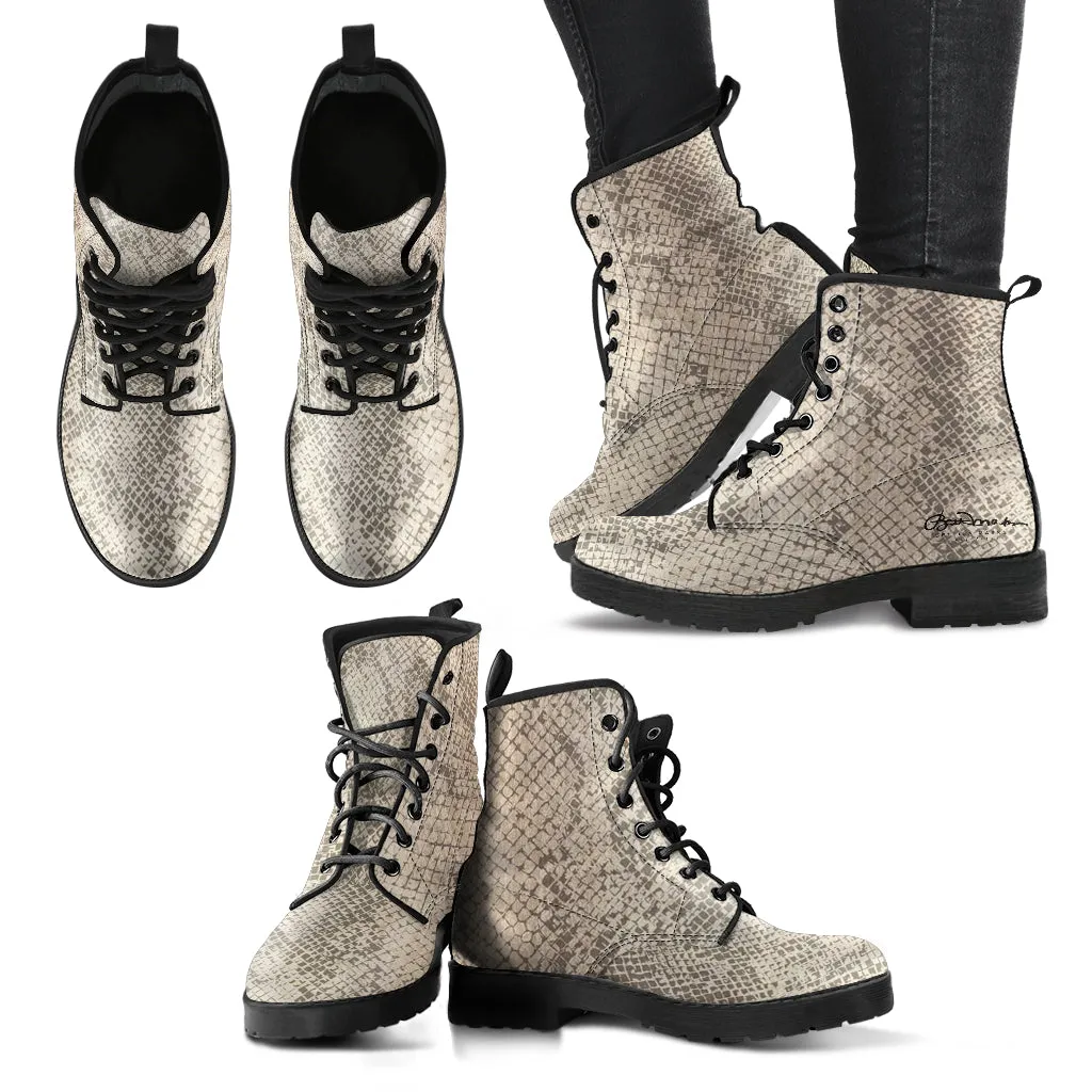 Snake Print Leather Boots (Vegan)