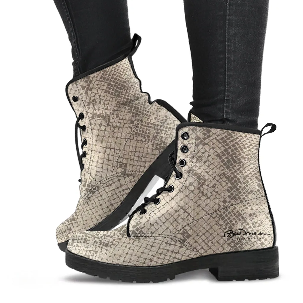 Snake Print Leather Boots (Vegan)