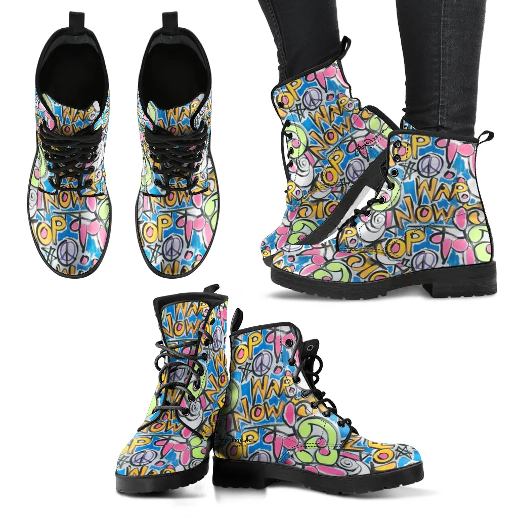 Stop War Now Grafitti Leather boots (Vegan)