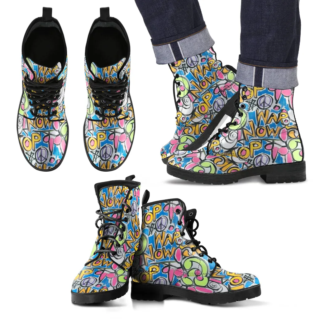 Stop War Now Grafitti Leather boots (Vegan)